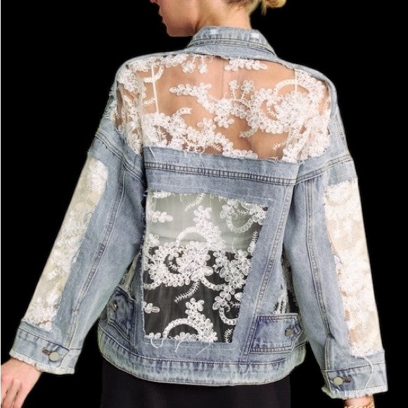 DAVI & DANI Jackets & Blazers - DAVI & DANI Denim Jacket with Lace Detail